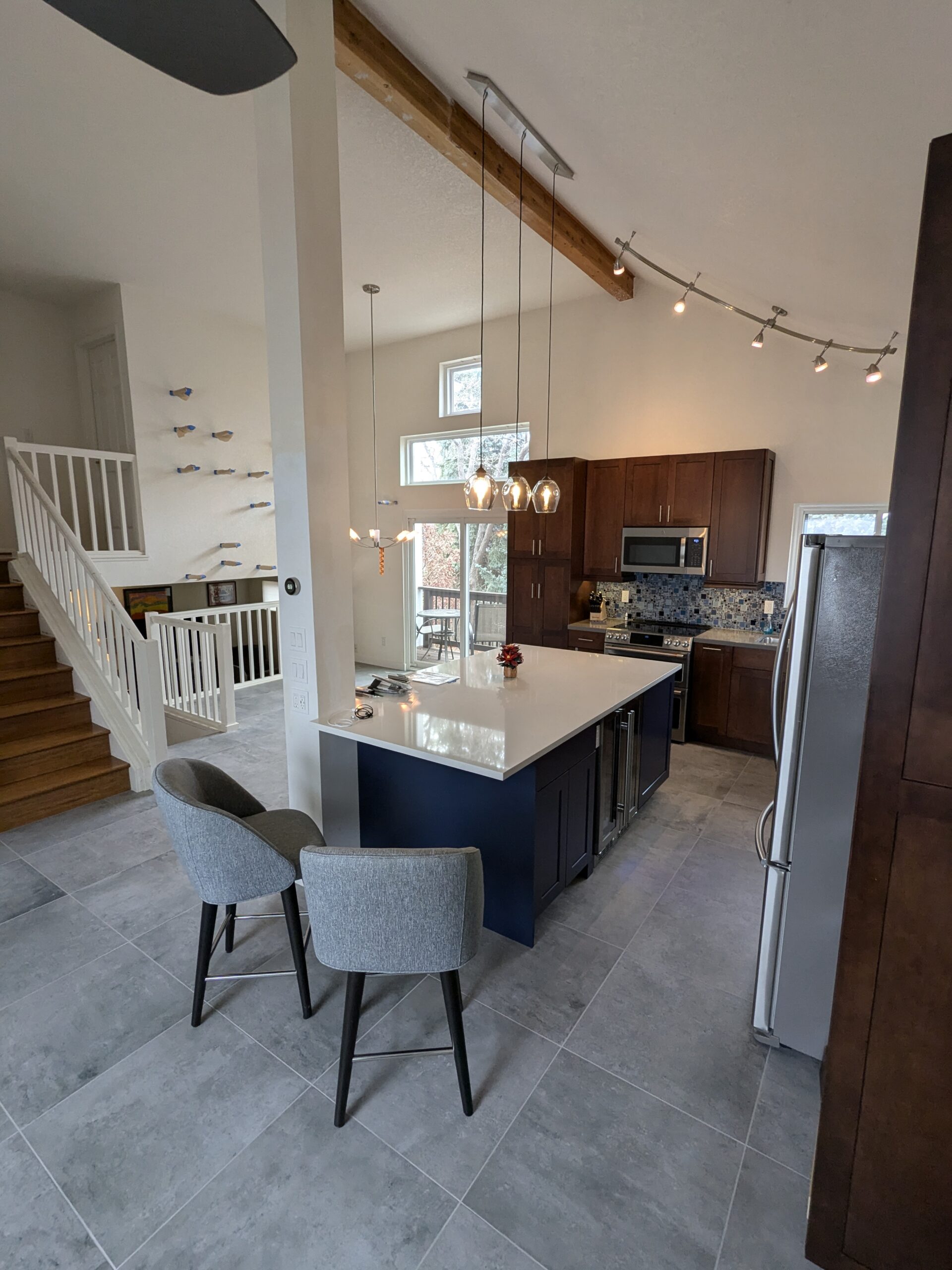 Large format tile in a newly renovation first floor